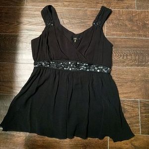 100% Silk, Beaded Black Reba Thick Strap Tank